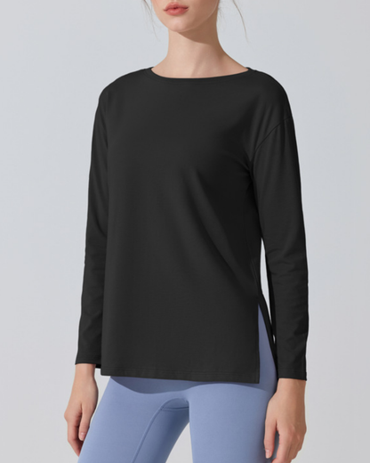 サイドスリットボートネックロングカットソー 3950