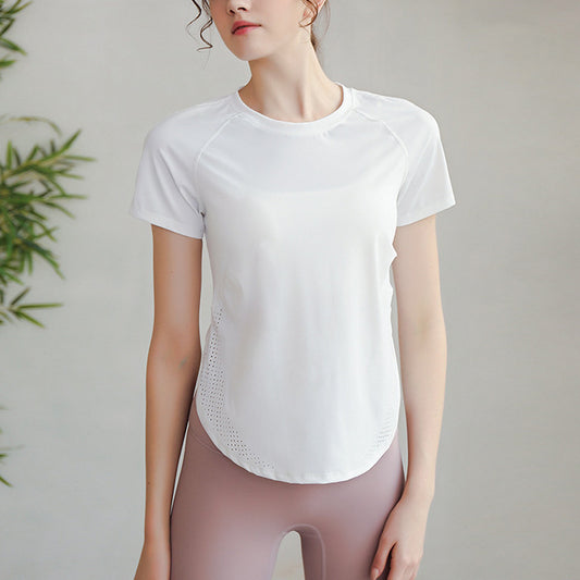 Light color round hem dry yoga T 2923