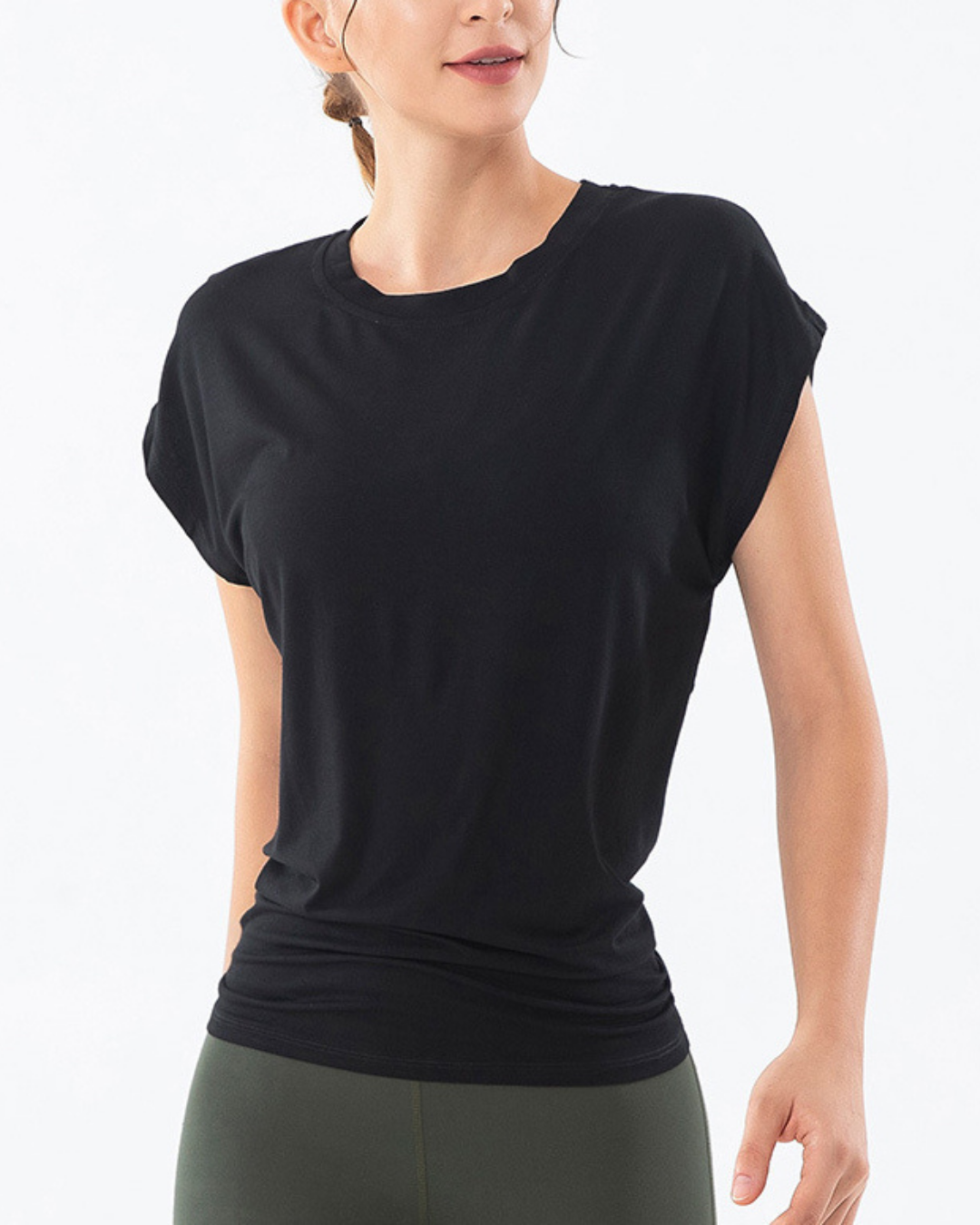 Open back French sleeve yoga T 3032