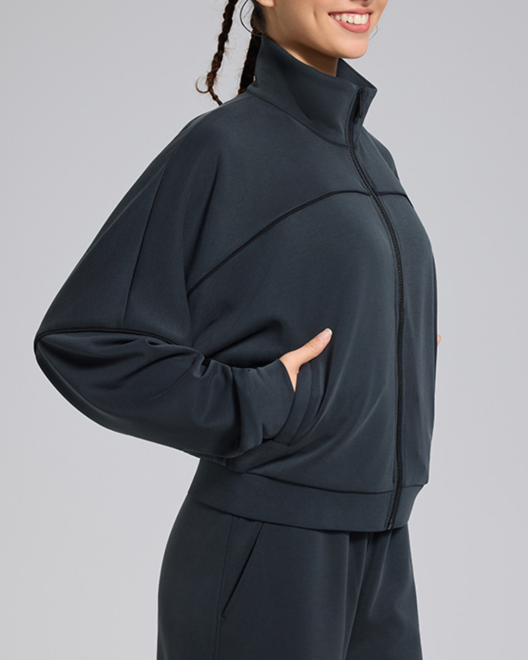 スタンドカラードロップショルダージップアップジャケット 3930