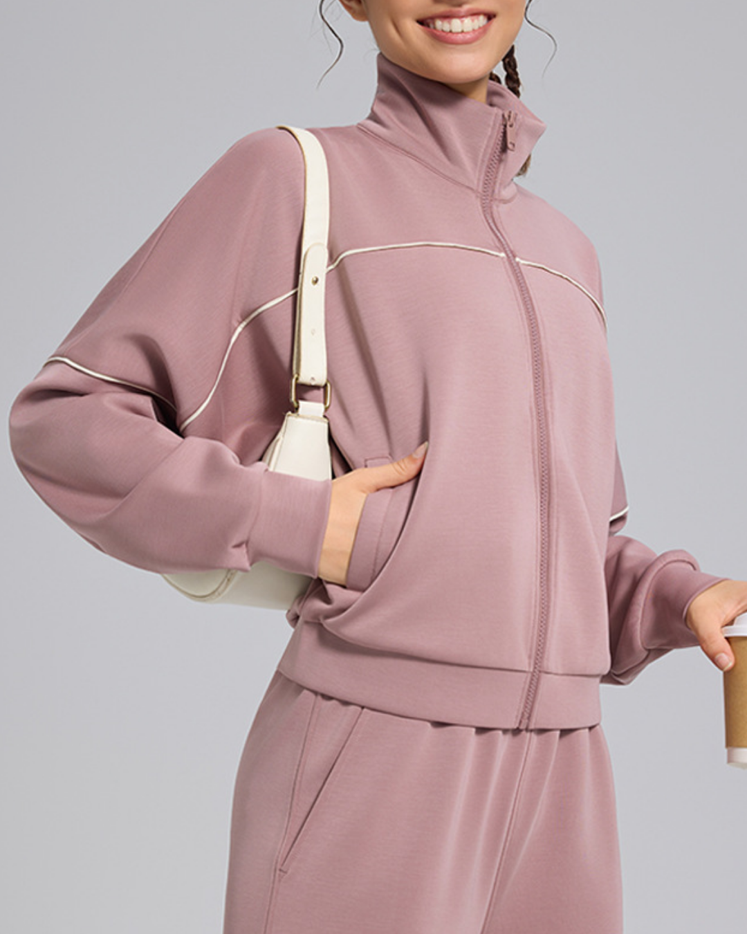 スタンドカラードロップショルダージップアップジャケット 3930