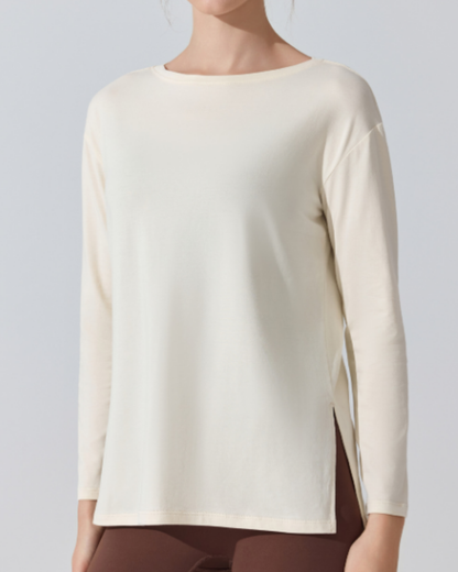 サイドスリットボートネックロングカットソー 3950