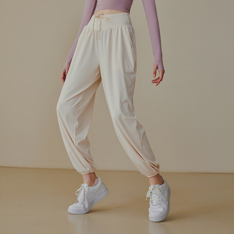 Waist drawstring hem elastic drape pants 2955