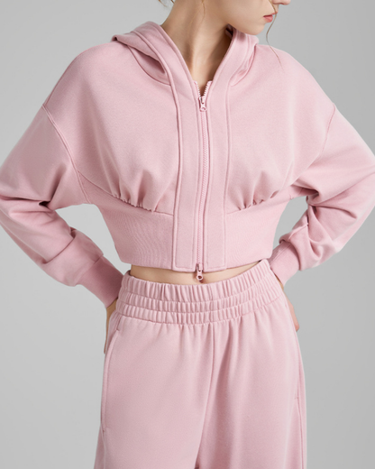 リブウエストクロップドジップフーディー 3927