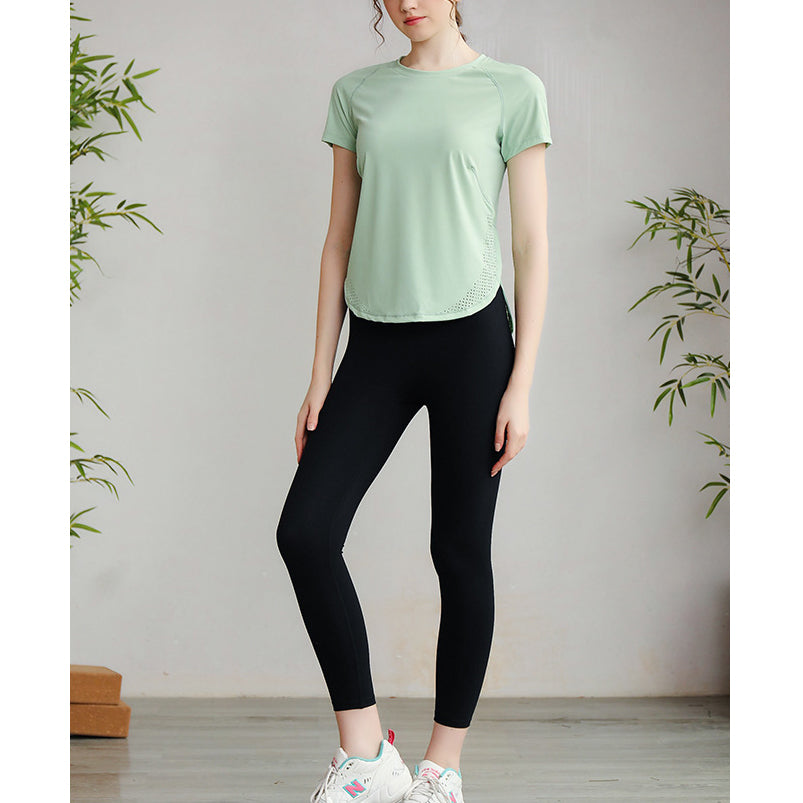 Light color round hem dry yoga T 2923