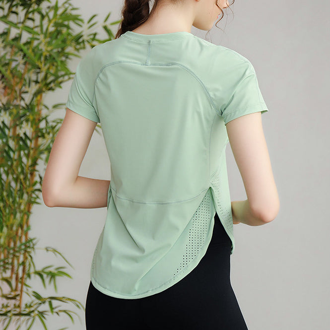 Light color round hem dry yoga T 2923