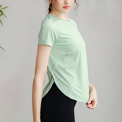 Light color round hem dry yoga T 2923