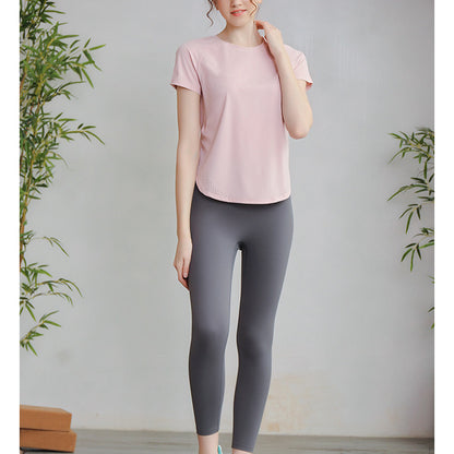 Light color round hem dry yoga T 2923