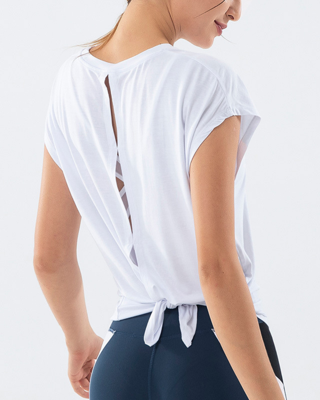 Open back French sleeve yoga T 3032