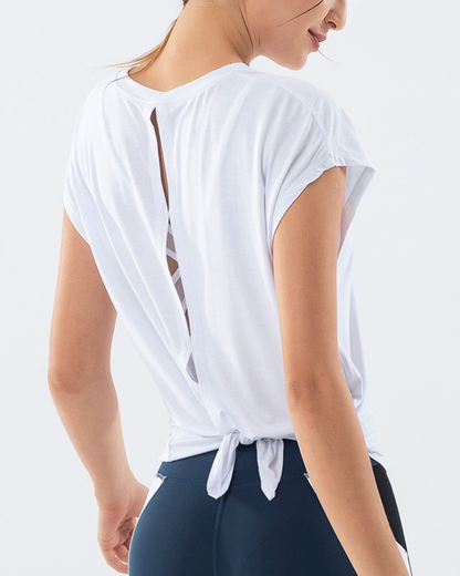 Open back French sleeve yoga T 3032