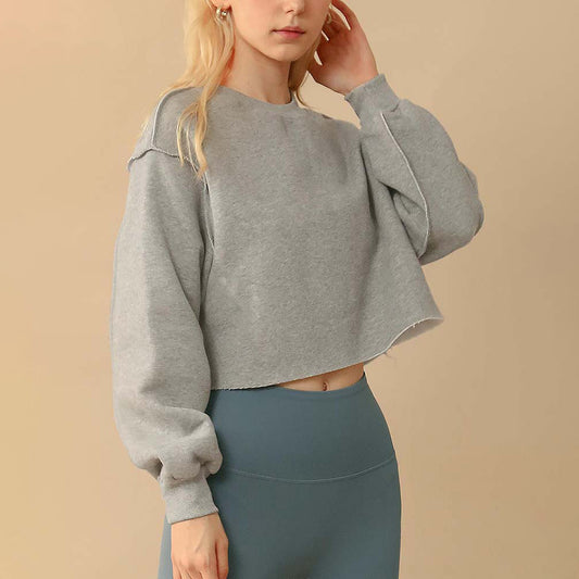 Drop shoulder cropped stitch pullover 2896