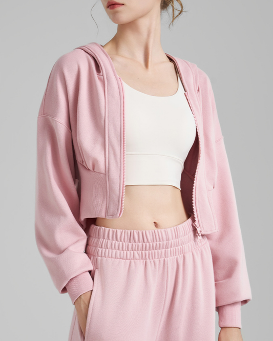 リブウエストクロップドジップフーディー 3927