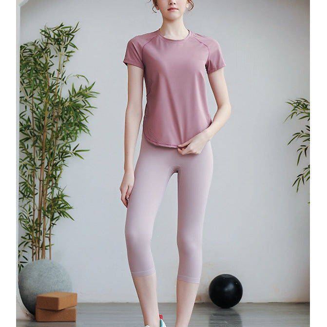 Light color round hem dry yoga T 2923