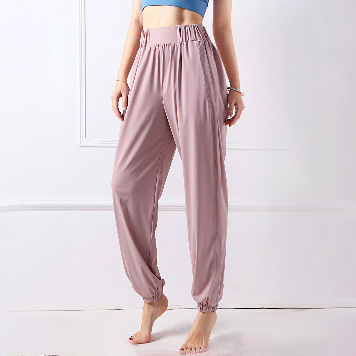 Solid Color Side Pocket Loose Fit Drape Pants 2948