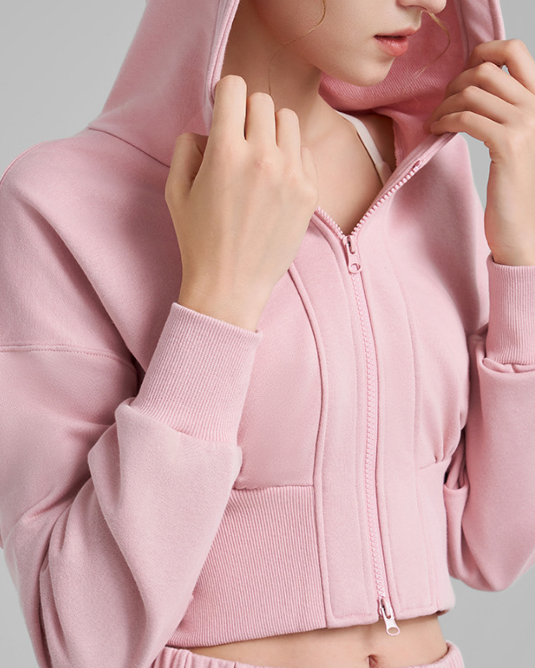 リブウエストクロップドジップフーディー 3927