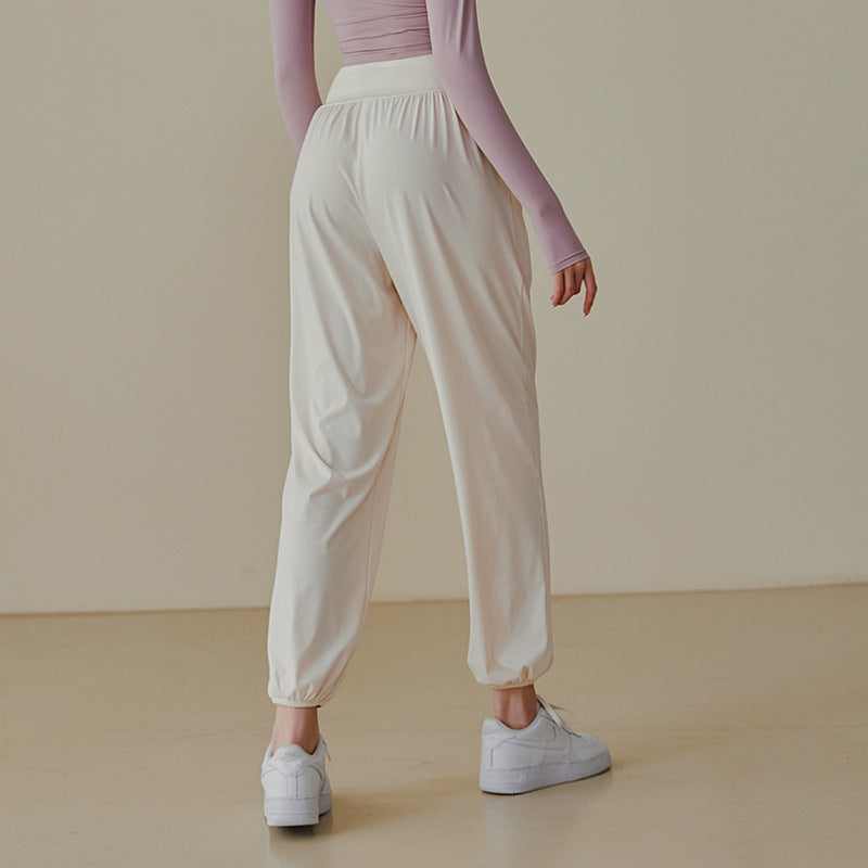 Waist drawstring hem elastic drape pants 2955