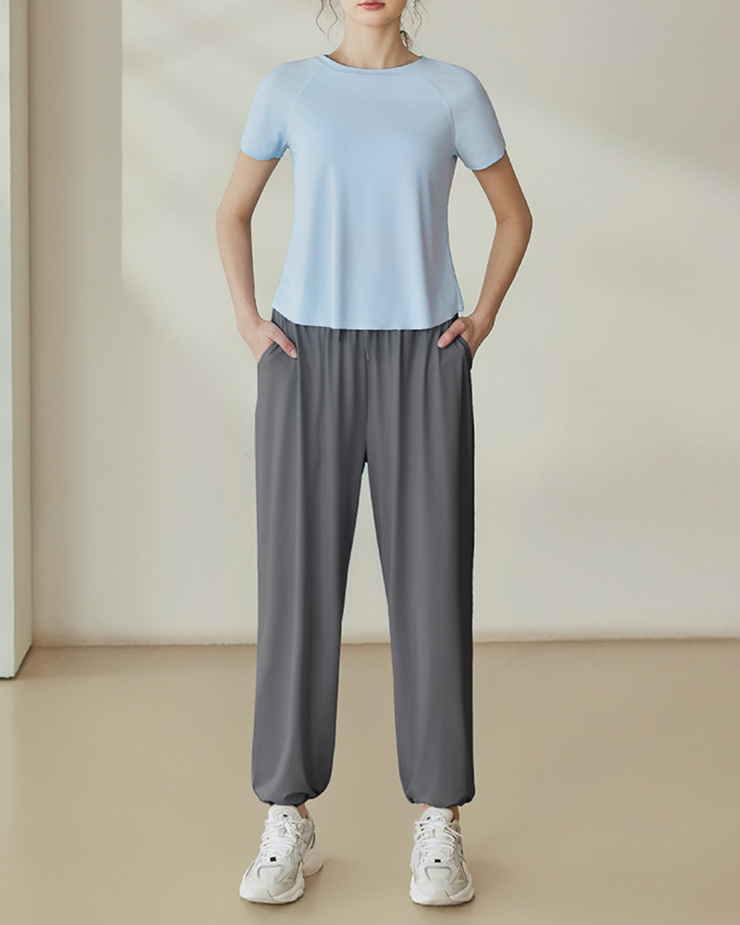 UPF+50ペールカラーラップバックヨガカットソー 3855