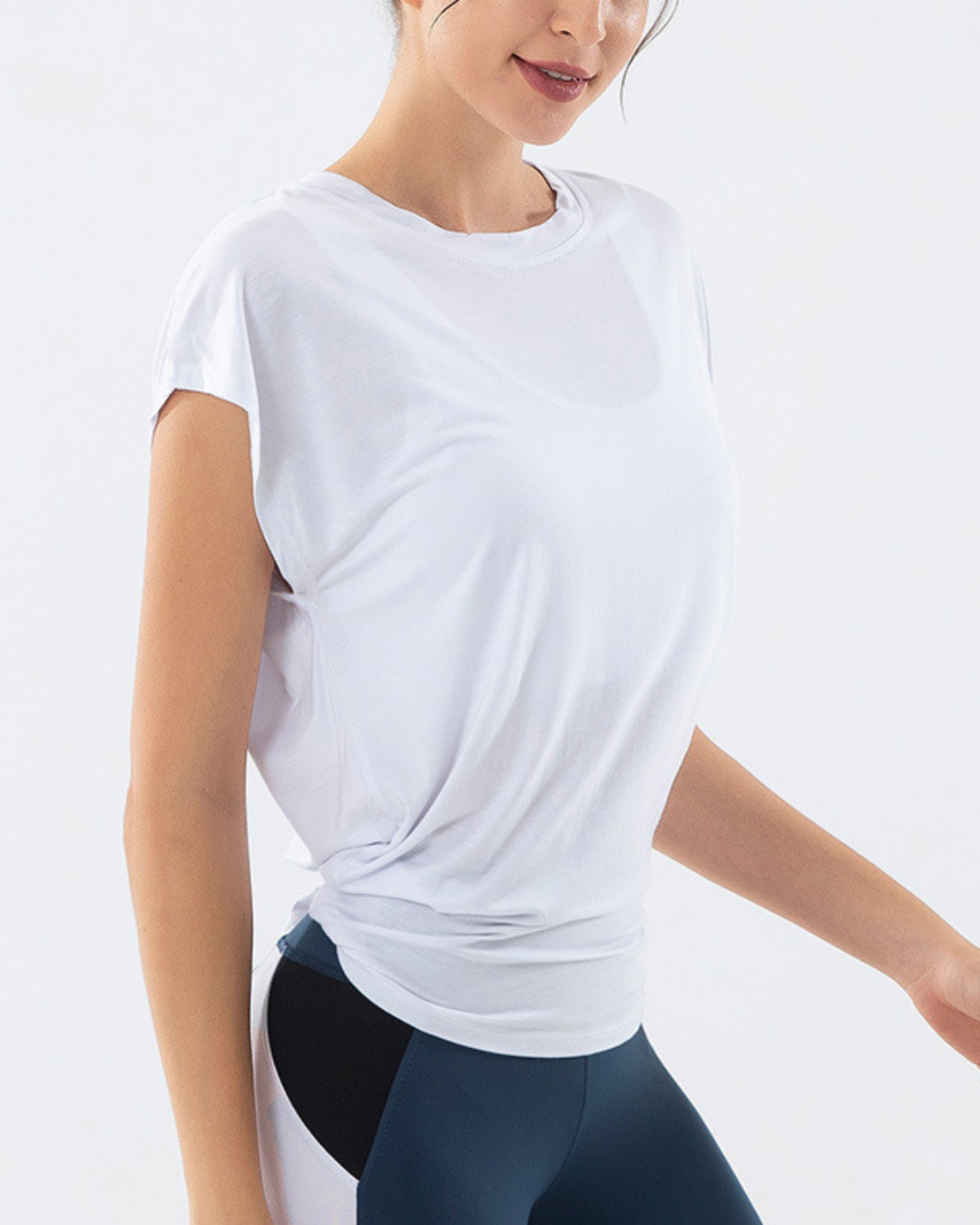 Open back French sleeve yoga T 3032