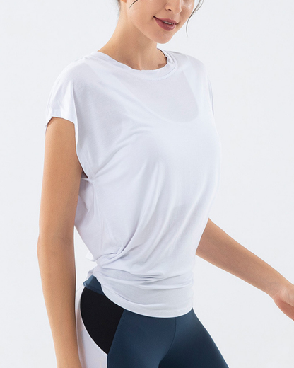 Open back French sleeve yoga T 3032