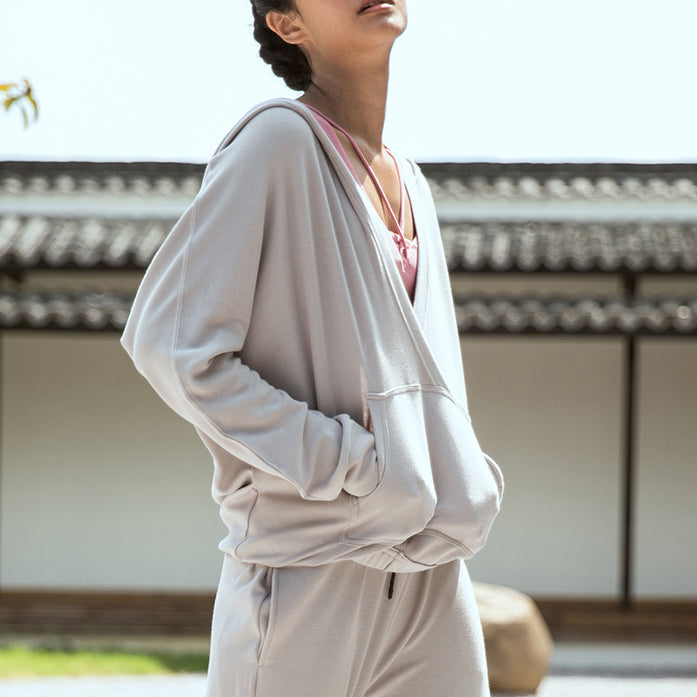 Dull loose silhouette V-neck hoodie 2965