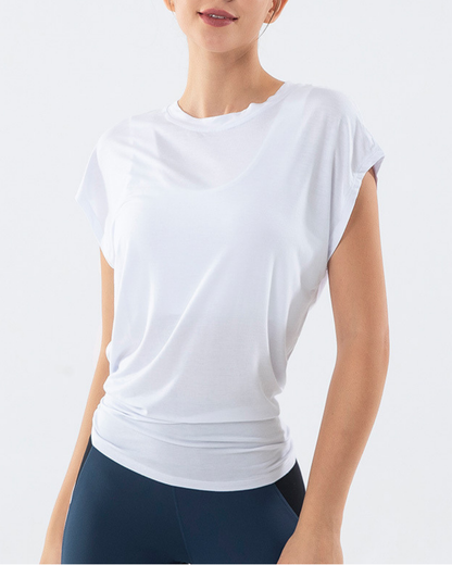 Open back French sleeve yoga T 3032