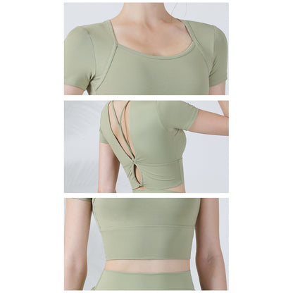 Light color back cross yoga top 2934