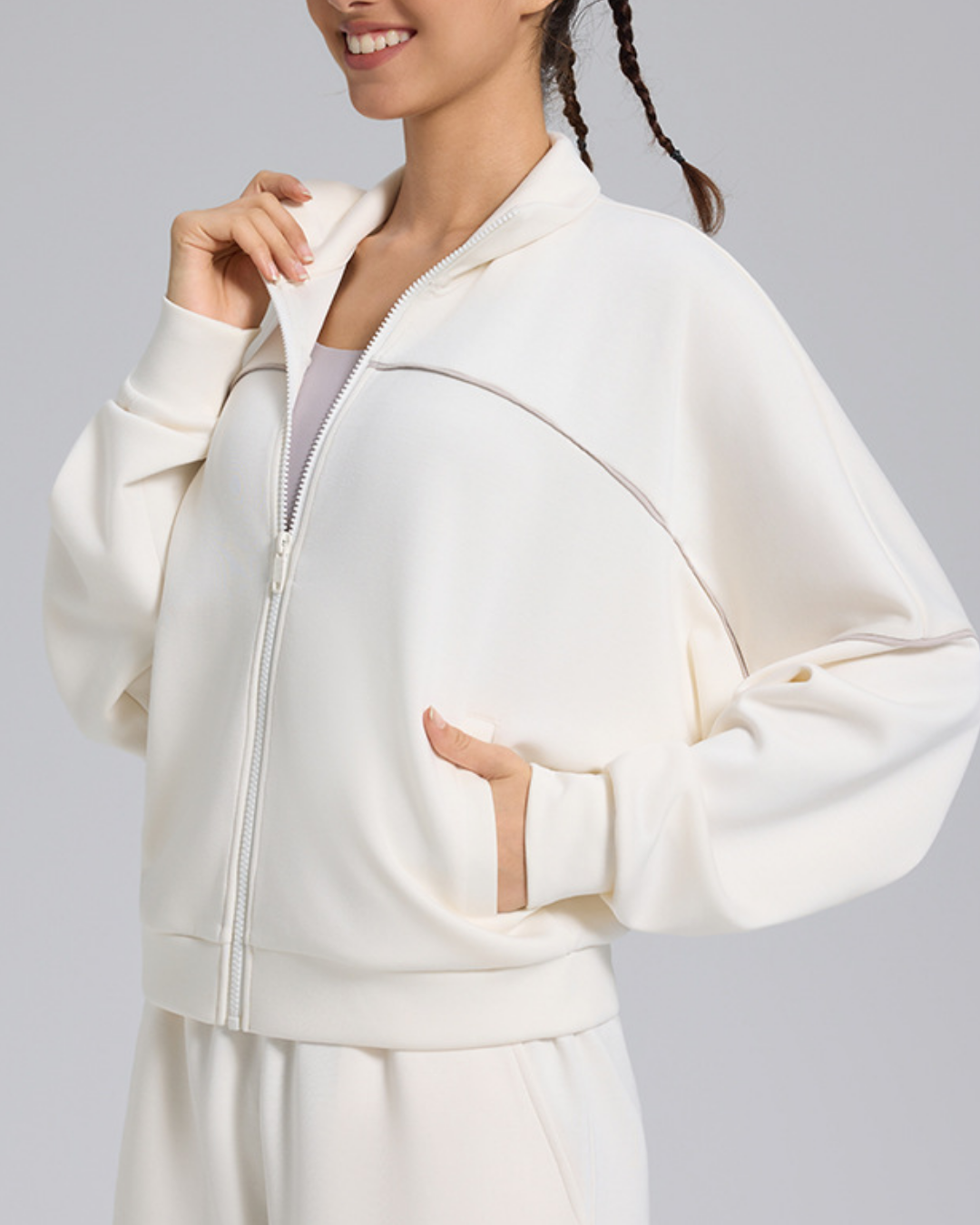 スタンドカラードロップショルダージップアップジャケット 3930