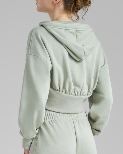 リブウエストクロップドジップフーディー 3927