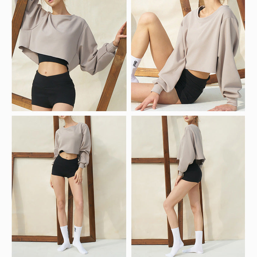 Boat neck cropped loose sweatshirt 2882