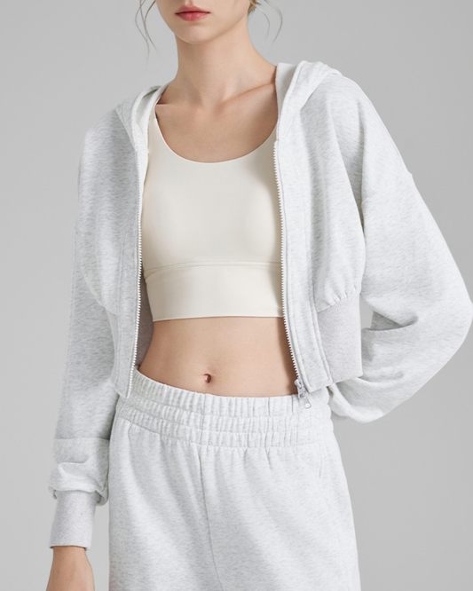 リブウエストクロップドジップフーディー 3927