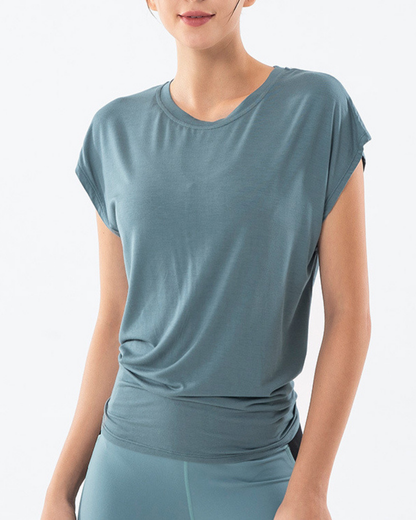 Open back French sleeve yoga T 3032