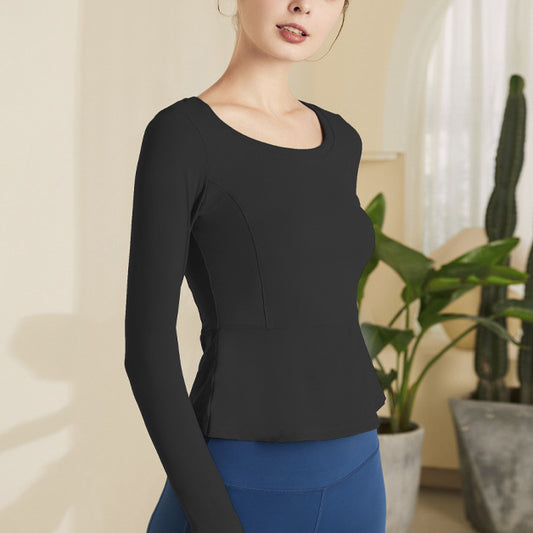 Dull color thumbhole peplum top 2935