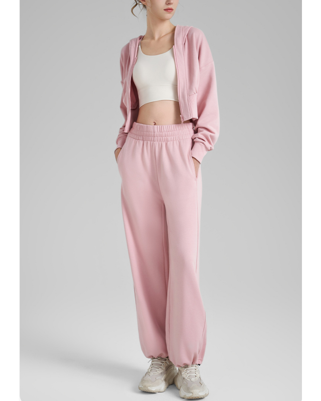 リブウエストクロップドジップフーディー 3927