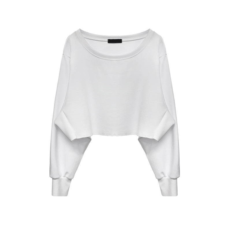 Boat neck cropped loose sweatshirt 2882