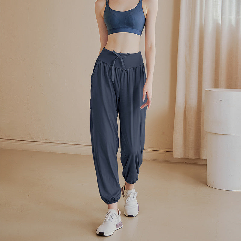 Waist drawstring hem elastic drape pants 2955