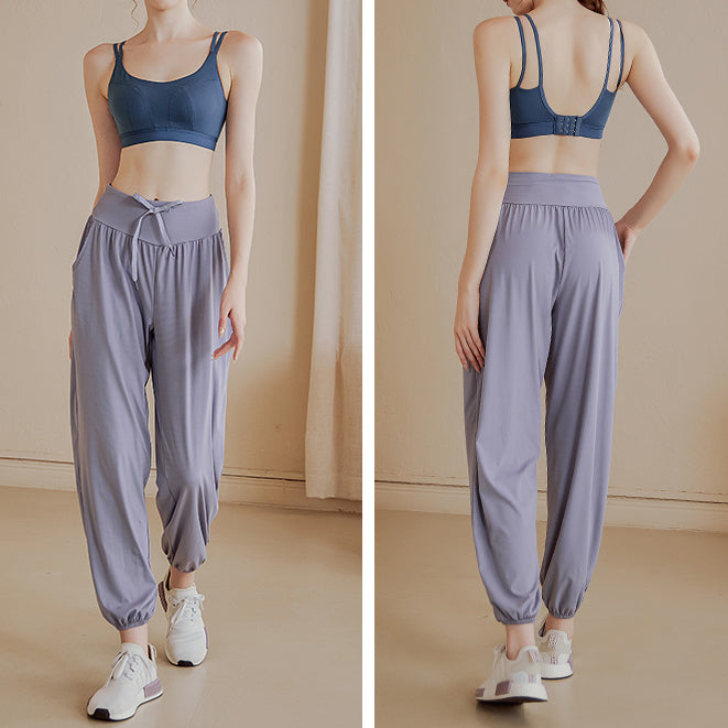 Waist drawstring hem elastic drape pants 2955