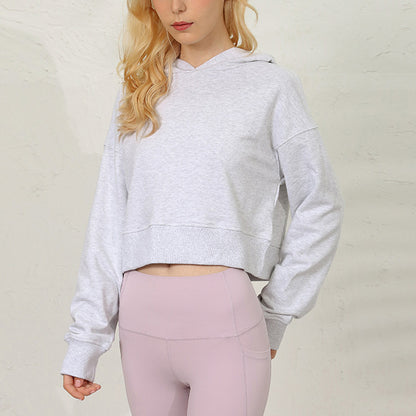 Drop shoulder cropped hoodie 2897