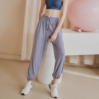 Waist drawstring hem elastic drape pants 2955