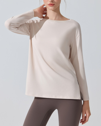 サイドスリットボートネックロングカットソー 3950