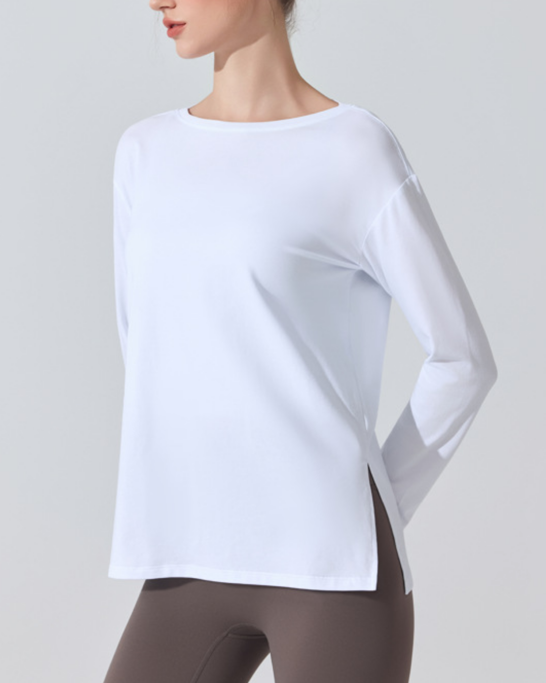 サイドスリットボートネックロングカットソー 3950