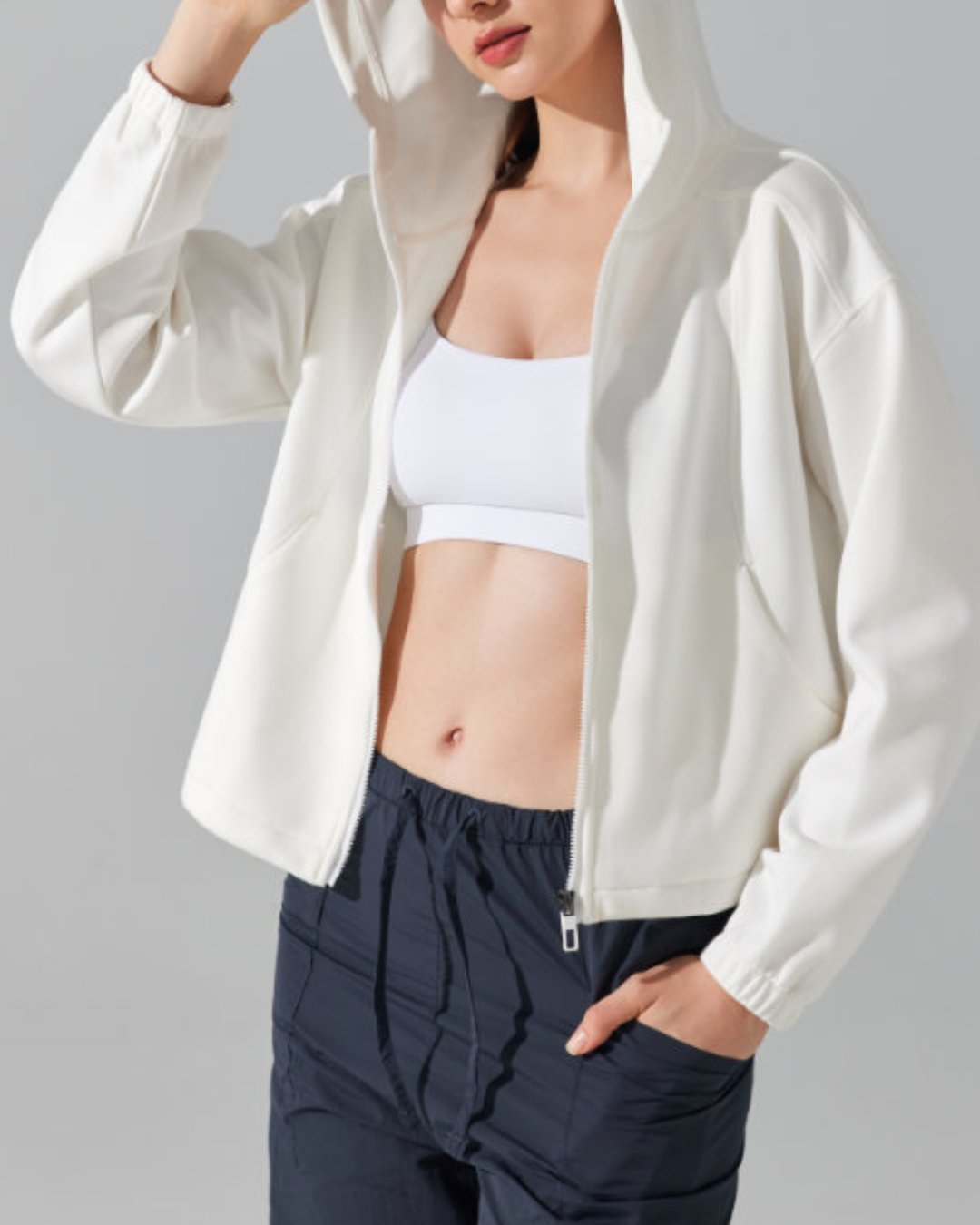 ウエストドロストストレッチジップフーディー 3918