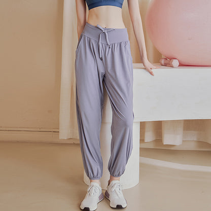 Waist drawstring hem elastic drape pants 2955