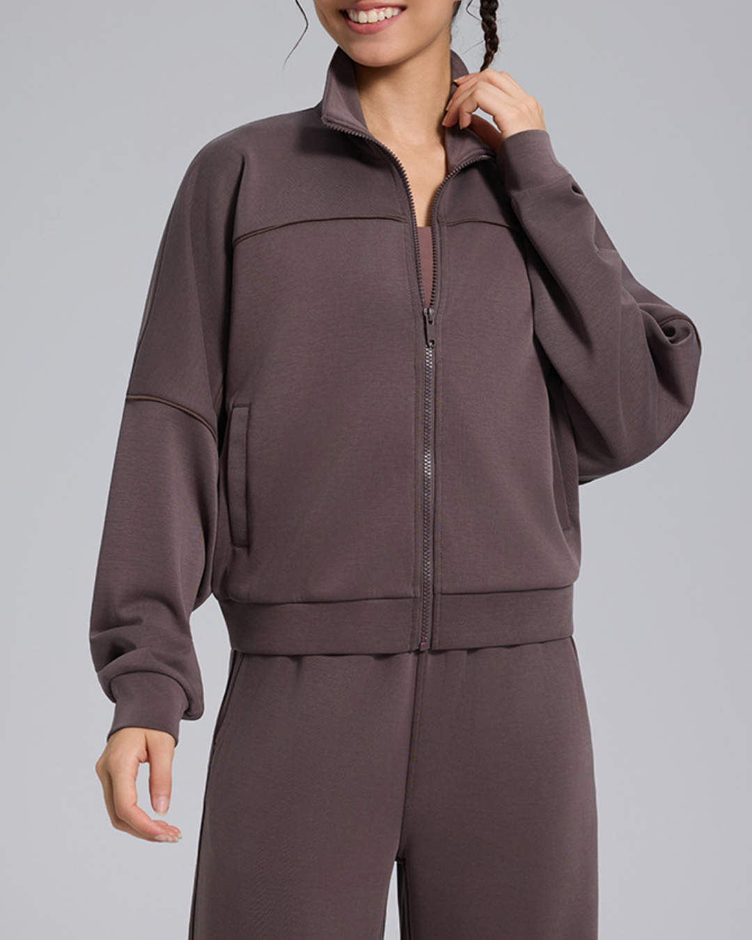 スタンドカラードロップショルダージップアップジャケット 3930