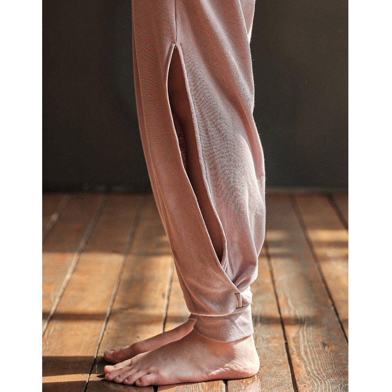 Stacked waist side slit yoga pants 2472