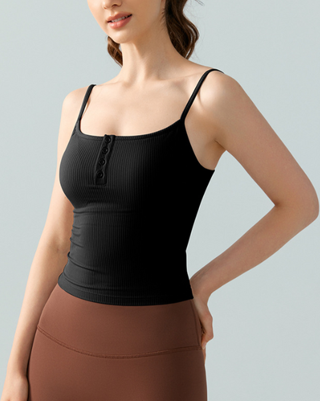 スクエアネックリブボタンブラトップ 3341