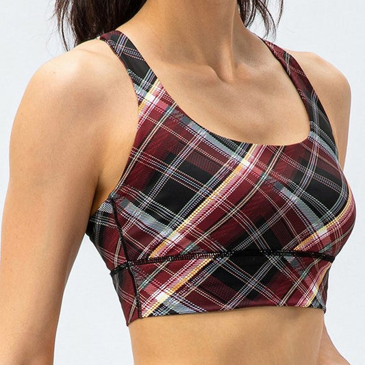 Check print yoga bra top 2033